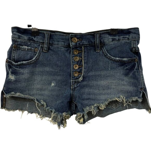 Free People Womens 24” Exposed Button Fly Cutoff Denim Jean Shorts - Picture 1 of 6